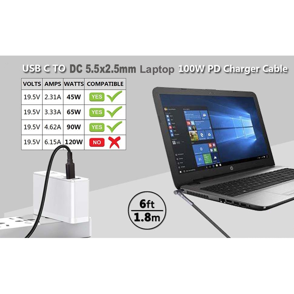 100W Tip C 5.5x2.5mm Erkek Dön - Cable Lock Laptop incelemesi ve fiyatı